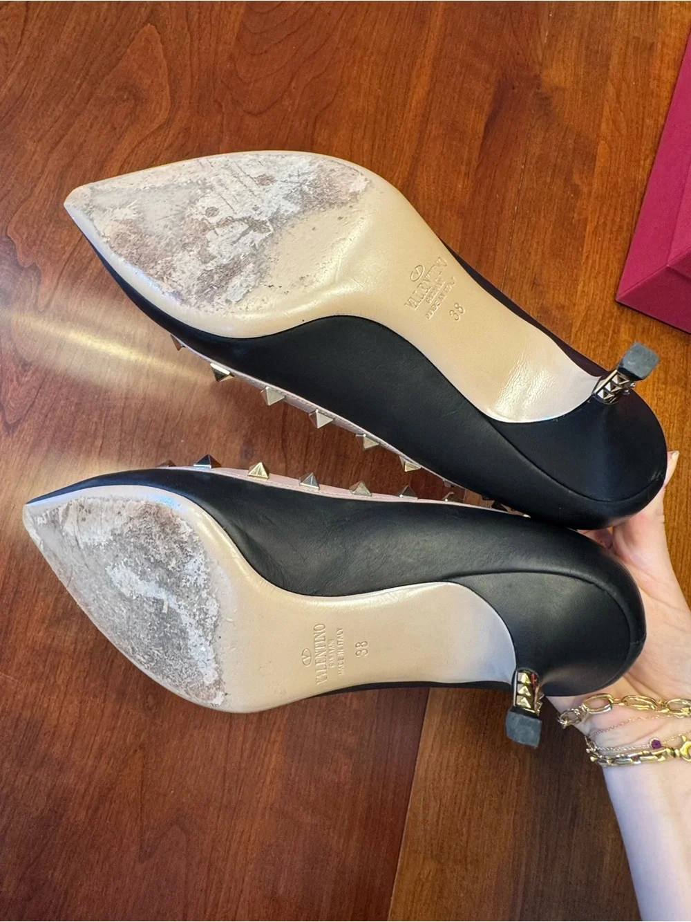 Valentino Rockstud Black Pointed Leather Kitten Heel